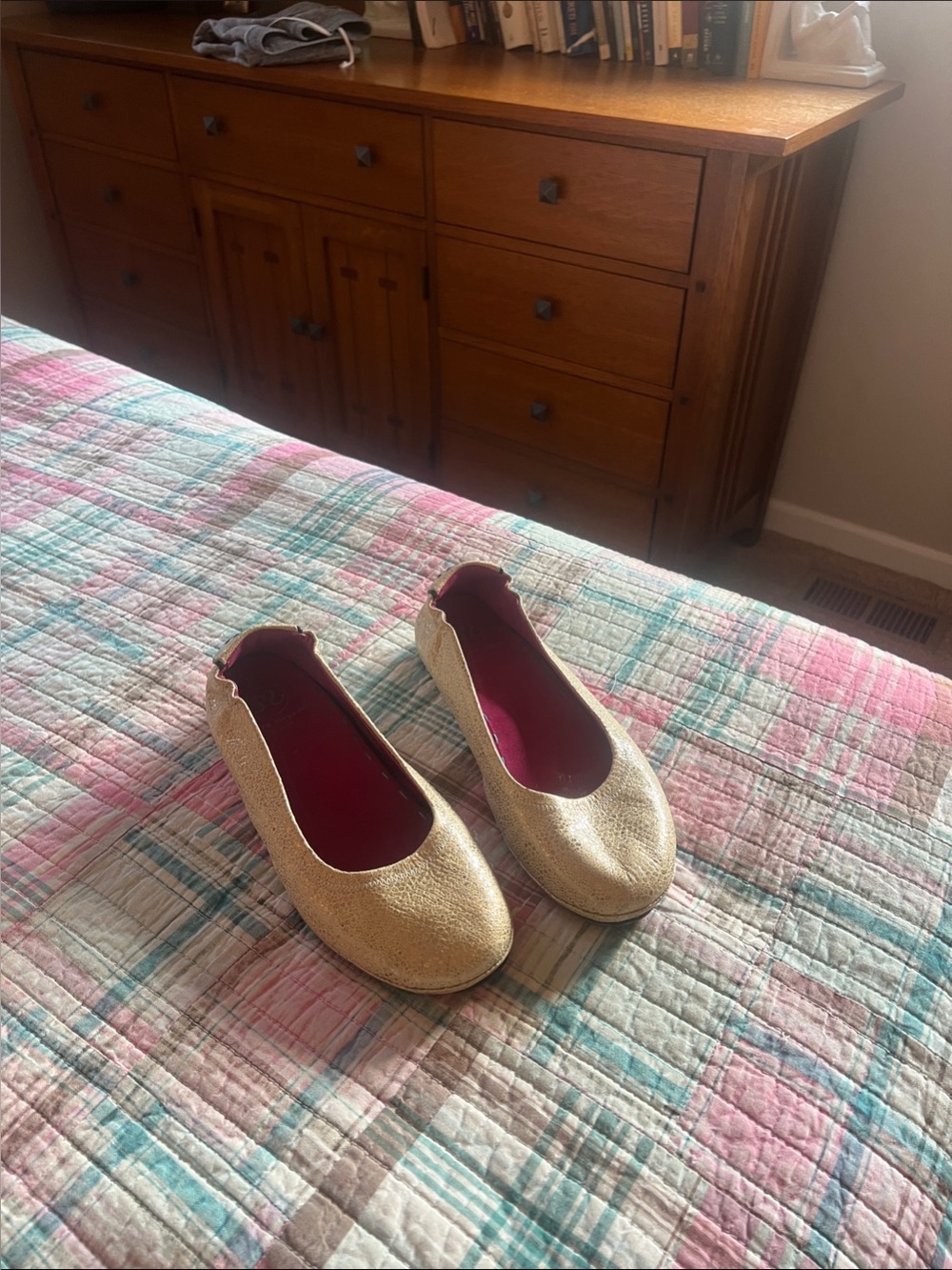 Massini Metallic Gold Ballet Flats with Pink Interior